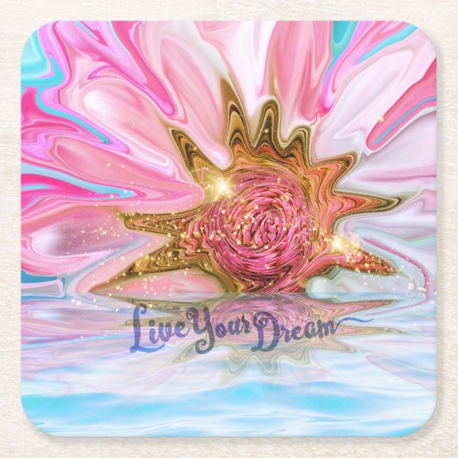 Live Your Dream - Rose Flower power Square Paper Coaster (Front)