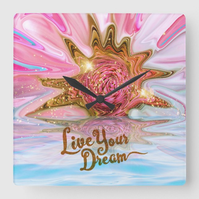 Live Your Dream - Rose Flower power Square Wall Clock (Front)
