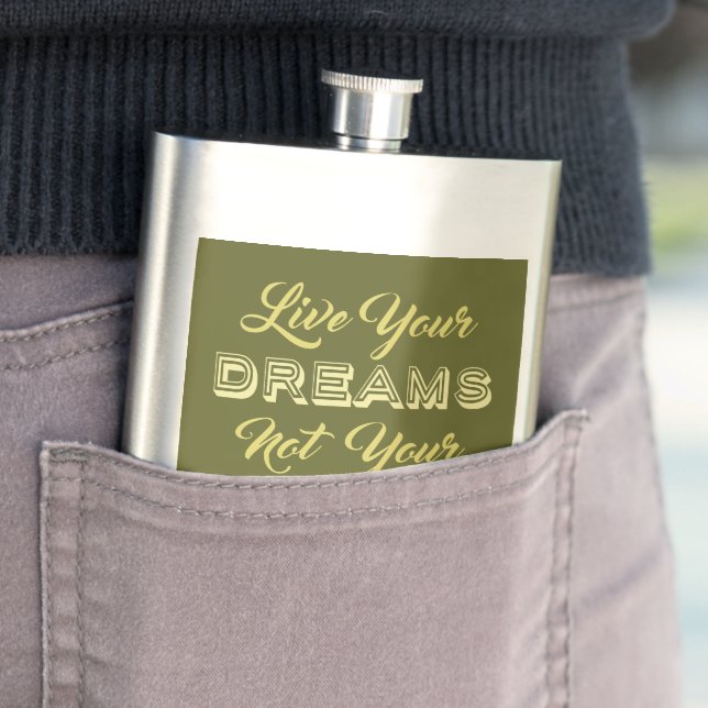 Live Your Dreams custom name & colour flask (In Situ)