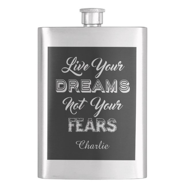 Live Your Dreams custom name & colour flask (Front)