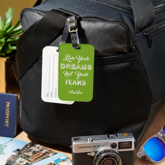 Live Your Dreams custom name & colour Luggage Tag (Front & Back)