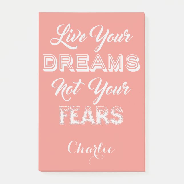 Live Your Dreams custom name & colour Post-It note (Front)