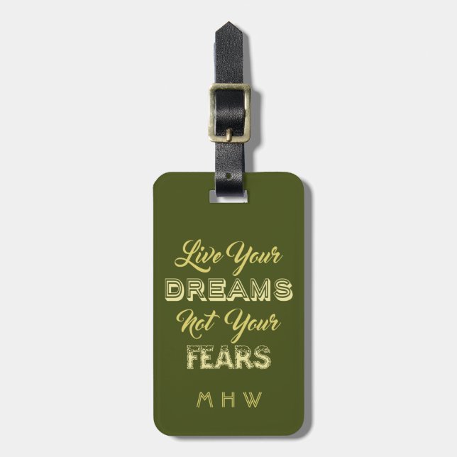 Live Your Dreams custom text & colour luggage tag (Front Vertical)