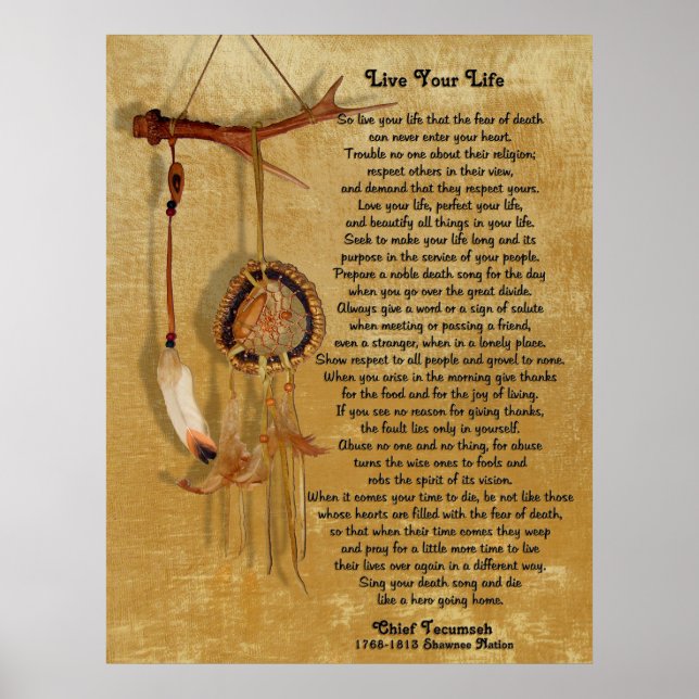 "Live Your Life",Chief Tecumseh w/ Dream-catcher Poster (Front)