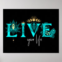 Live your life fish Stars Lotus moon Sun wall Art