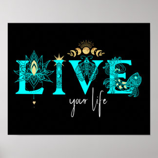 Live your life fish Stars Lotus moon Sun wall Art