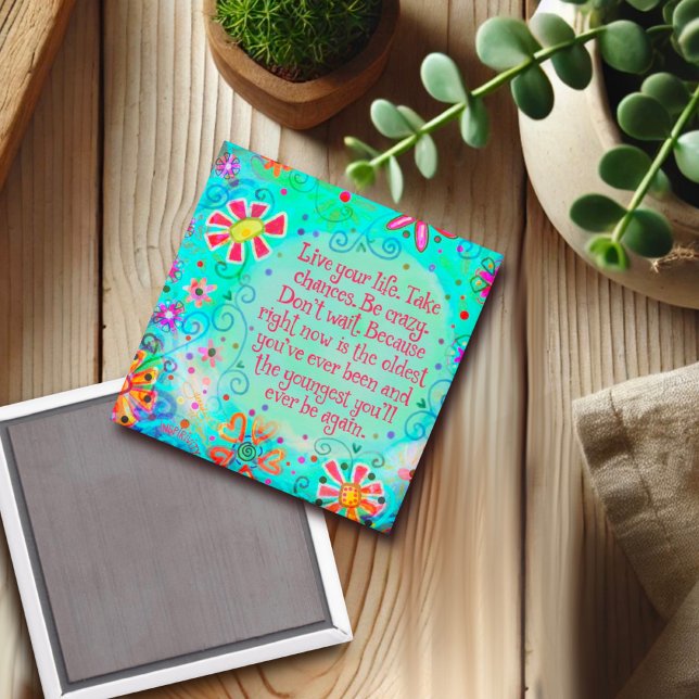 Live Your Life Quote Aqua Pretty Floral Trendy Magnet (Creator Uploaded)