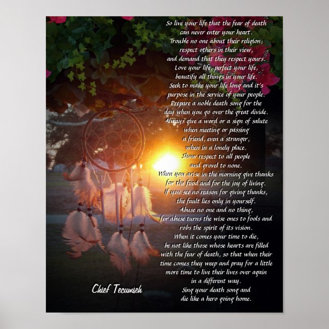 "Live your life" Tecumseh Dreamcatcher sunset Poster (Front)