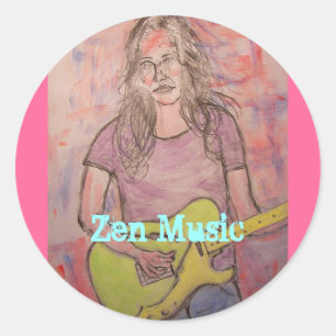 Live Zen Music Girl Sketch Classic Round Sticker