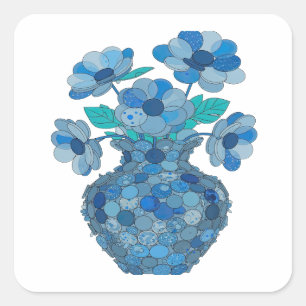 Lively Blue BLUE FLOWERS IN Vinyl Style Square Sticker