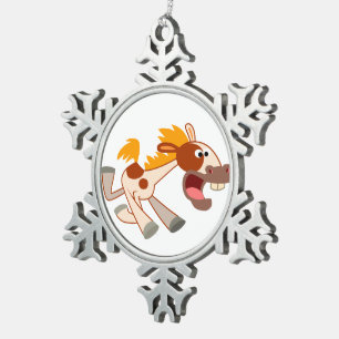 Lively Cartoon Pinto Horse Pewter Ornament