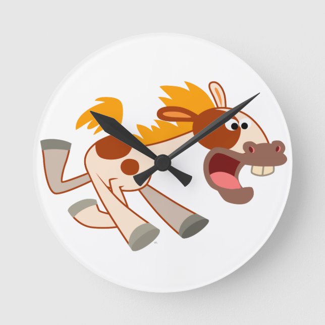 Lively Cartoon Pinto Horse Wall Clock (Front)