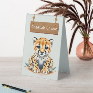 Lively Cheetah Chase Jungle Safari Table Sign