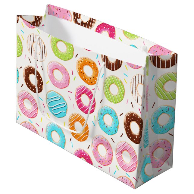 Lively colourful doughnuts sprinkles toppings large gift bag (Front Angled)