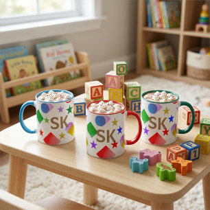 Lively Colourful Stars Circles Squares Personalise Mug