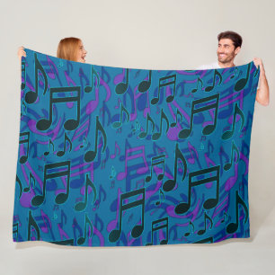 Lively Dancing Music Notes Blue Green Upbeat Fleece Blanket