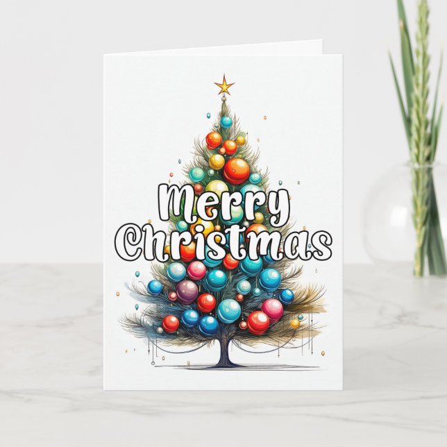 Lively Decorative Merry Christmas Tree Holiday Card (Front)