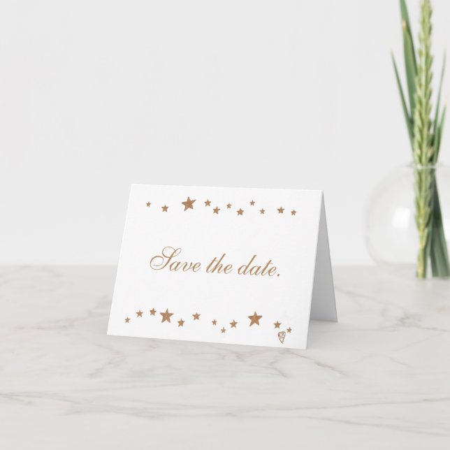 Lively Gold Stars Save the Date Note Cards (Front)