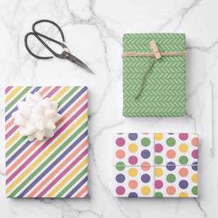 Lively Green, Yellow, Pink, Blue, Oran Combo Wrapping Paper Sheet