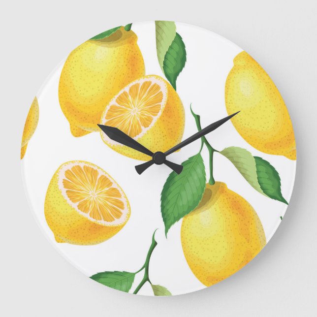 Lively Lemon: Fresh Seamless Pattern Large Clock (Front)