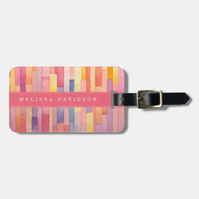 Lively Lines Background Luggage Tag (Front Horizontal)