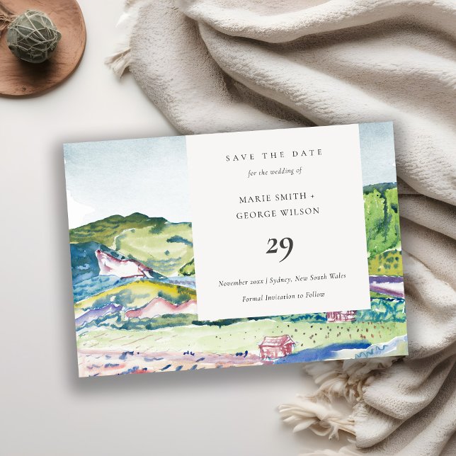 Lively Mountain Scape Blush Save The Date Card (Creator Uploaded)