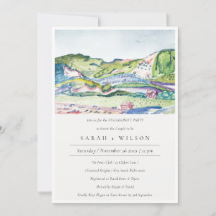 Lively Mountain Scape Watercolor Engagement Invite