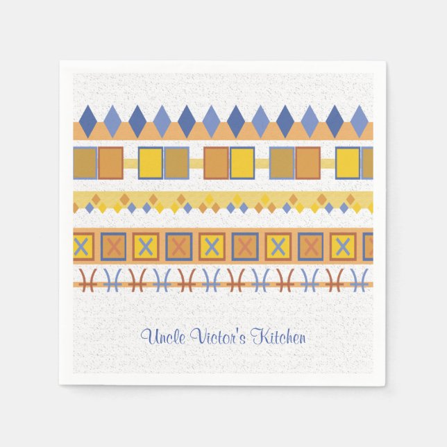 Lively Pattern Uncle's Kitchen Blue Symbols Napkin (Front)