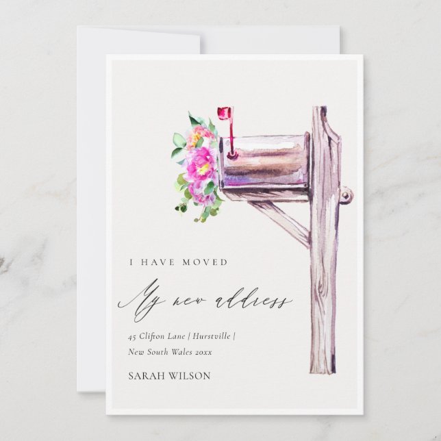 Lively Pink Floral Mailbox I have Moved Card (Front)