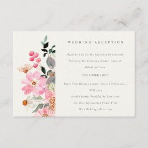 Lively Pink Watercolor Floral Wedding Reception Enclosure Card