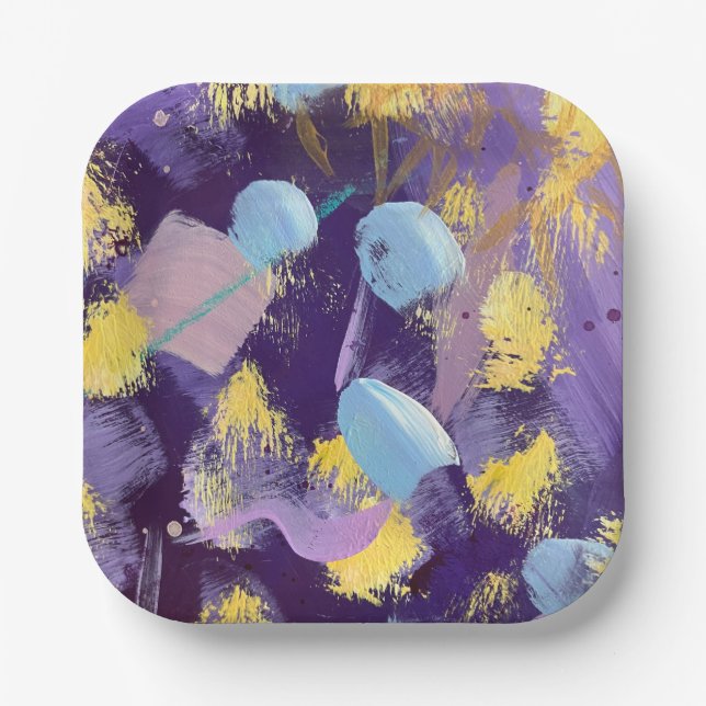 Lively Purple and Blue Abstract Art Paper Plate (Front)