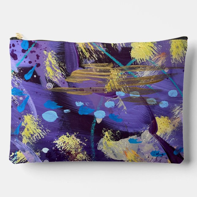Lively, purple, blue, and gold abstract art  accessory pouch (Front)