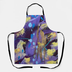 Lively purple, blue, and gold abstract art holiday apron