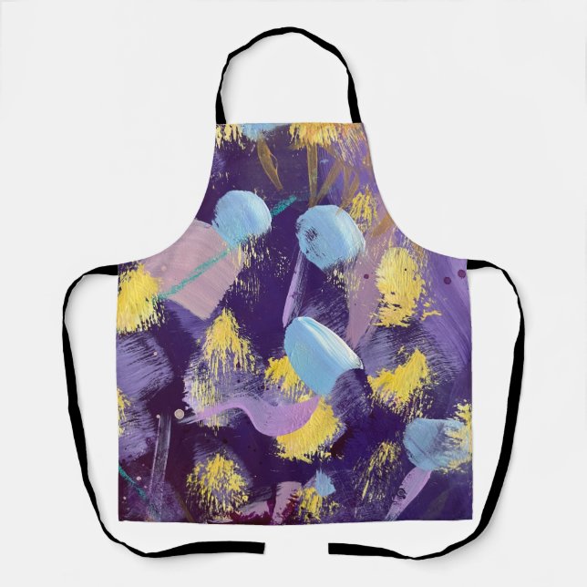 Lively Purple, Yellow, and Blue Abstract Art Apron (Front)