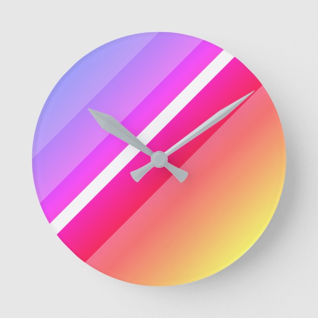 Lively Red and Lilac Modern Diagonal Bands Round Clock (Front)