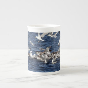 Lively Seagulls Hunting Sand Eels Ocean Nature Art Bone China Mug