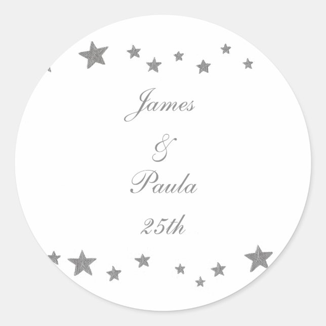 Lively Silver Stars Add Name Anniversary Stickers (Front)