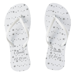 Lively Silver Stars Personalised Bride Flipflops