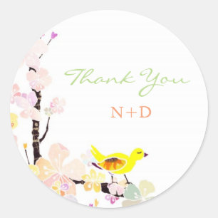 Lively Spring Bird Wedding Thank You Classic Round Sticker