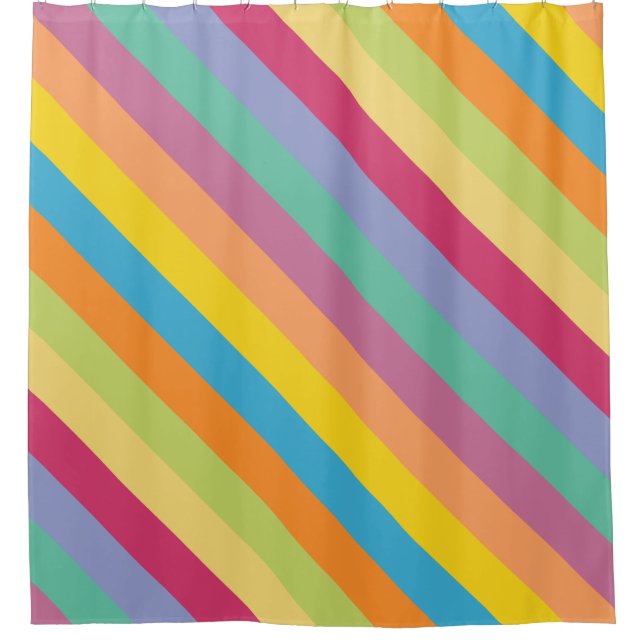 Lively Springtime Diagonal Stripes Shower Curtain (Front)