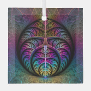 Lively Structures Colorful Abstract Fractal Art Glass Tree Decoration