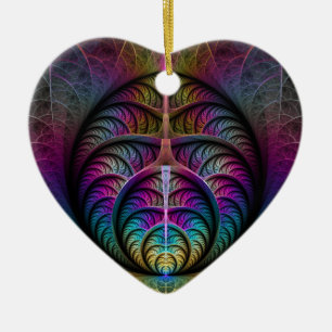 Lively Structures Colorful Abstract Fractal Heart Ceramic Tree Decoration