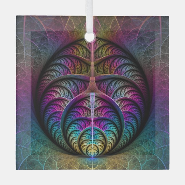 Lively Structures Colourful Abstract Fractal Art Glass Tree Decoration (Front)