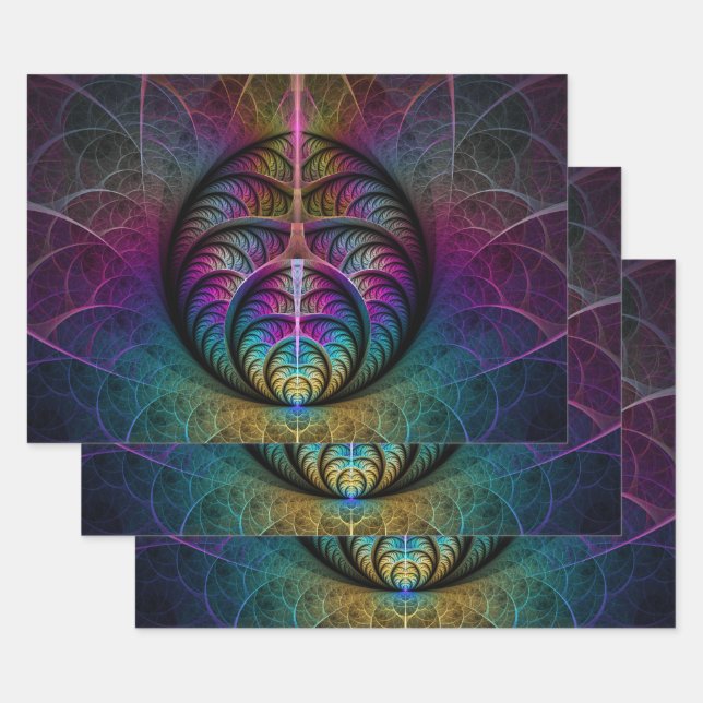 Lively Structures Colourful Abstract Fractal Art Wrapping Paper Sheet (Set)