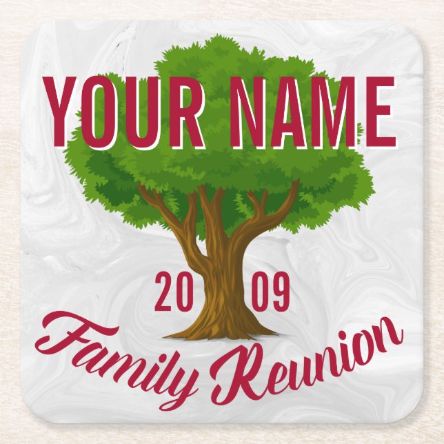 Lively Tree Personalised Family Reunion Square Paper Coaster (Front)