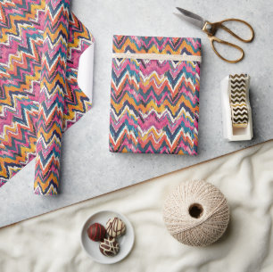 Lively Tribal Print with Bold Zigzags, Stripes Wrapping Paper