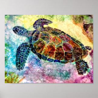 Lively Turtle on Rice Paper Poster