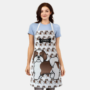 Liver And White Shih Tzu Cartoon Dog & Name Apron
