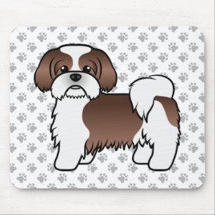Liver And White Shih Tzu Cute Cartoon Dog Mouse Mat