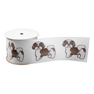 Liver And White Shih Tzu Cute Cartoon Dog Satin Ribbon